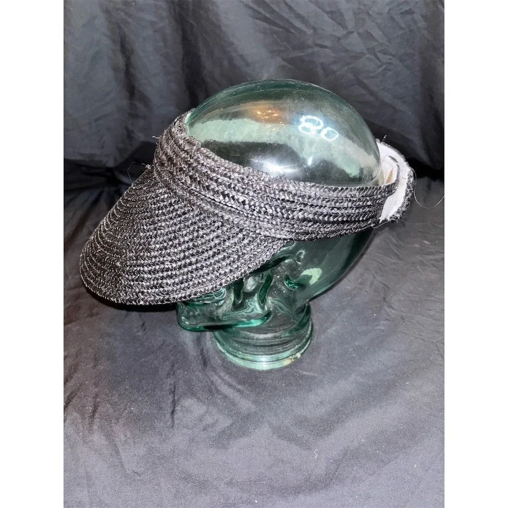 Scala Collezione Sun Visor Hat Womens One Size Black Braided Wide Brim resort